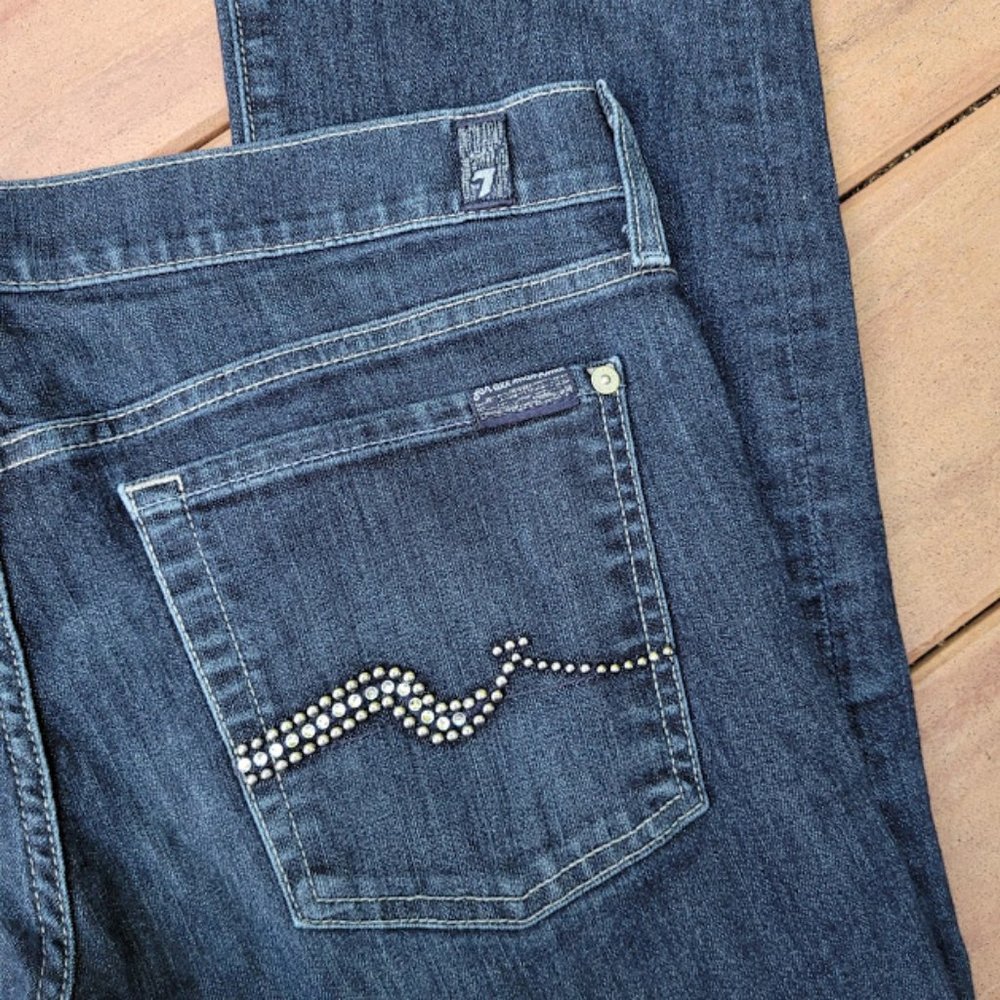 SOLD: 7 For All Mankind Dark Wash Denim Jeans 32 Bling Trend Style Comfy Bootcut - Picture 6 of 6